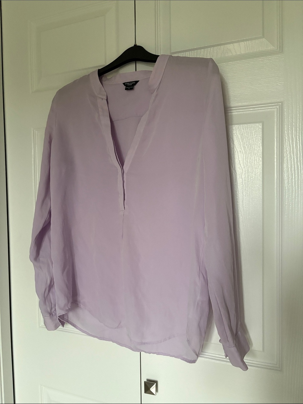 Guess by Marciano Lavender Sheer Split-Neck Blouse